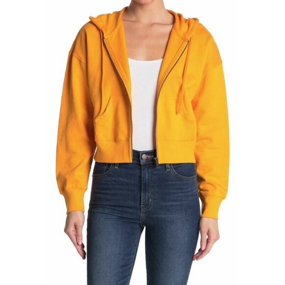 Abound Womens Kangaroo Pouch Crop Full Zip Knit Hoodie In Orange Slice 2XSmall - Picture 1 of 3